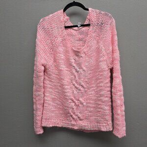 Aeropostale Sweater Womens Large Pink Wool Blend Cable Knit Chunky Pullover